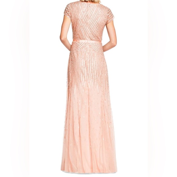 Adrianna Papell Women's Beaded V-Neck Dress with Cap Sleeves and Waistband. - Picture 6 of 7